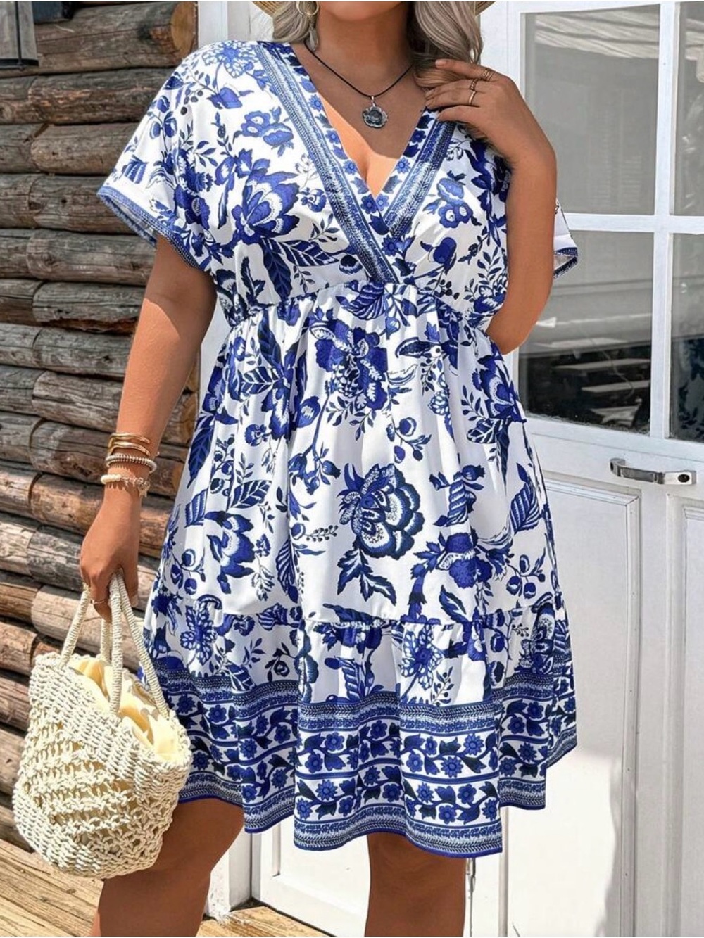 SHEIN Blue & White Floral V-Neck Mini Dress Spring & Summer Brand New